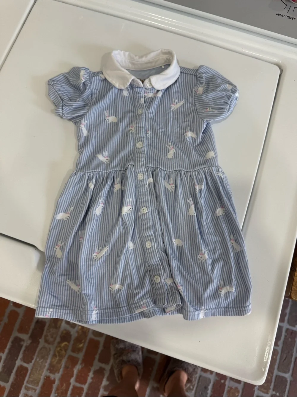 Little Sleepies Blue Striped Bunny Print Dress with White Collar